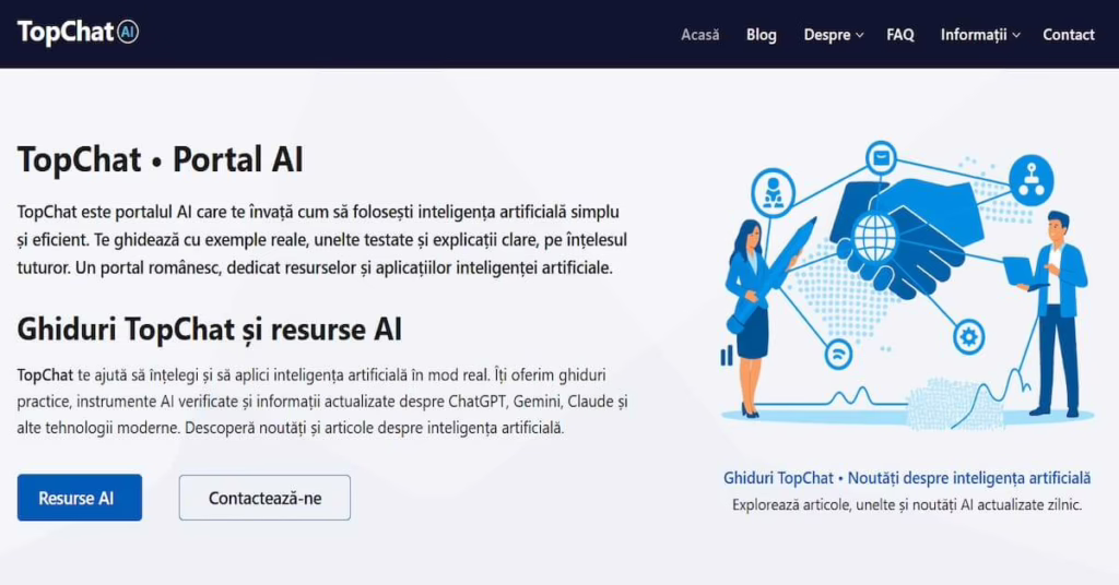 Pagina principală a portalului AI TopChat.ro